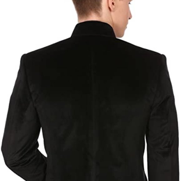 WINTAGE Men's Velvet Grandad Collar Ceremony Blazer: Black - Picture 3 of 5